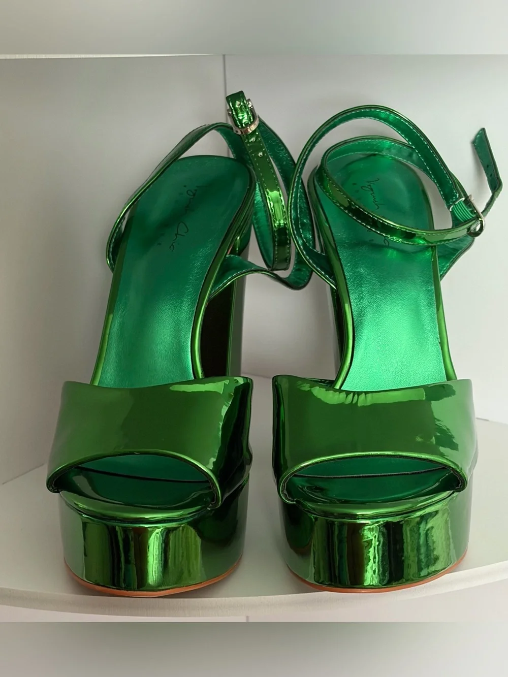 Green Metallic Platform Slingback Heels